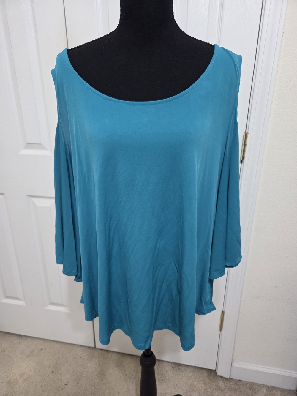 New York & Company Blue Boatneck Flow Blouse